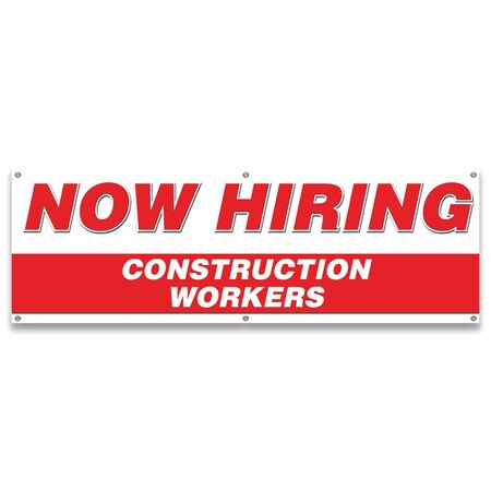 Signmission Now Hiring Construction Workers Banner Apply Inside Accepting Application Single Sided B-72-30221
